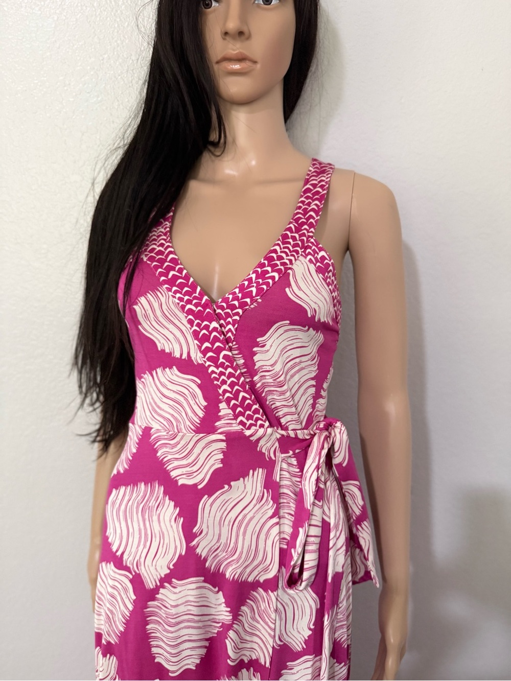 Diane Von Furstenberg Pink and White Sleeveless Wrap Maxi Dress - Picture 11 of 11